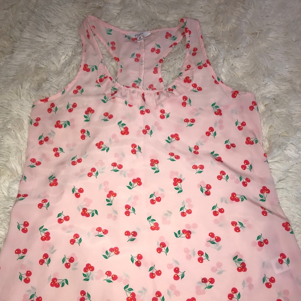 COPY - Candie's Cherry Print Ruffle Racerback Tank Top